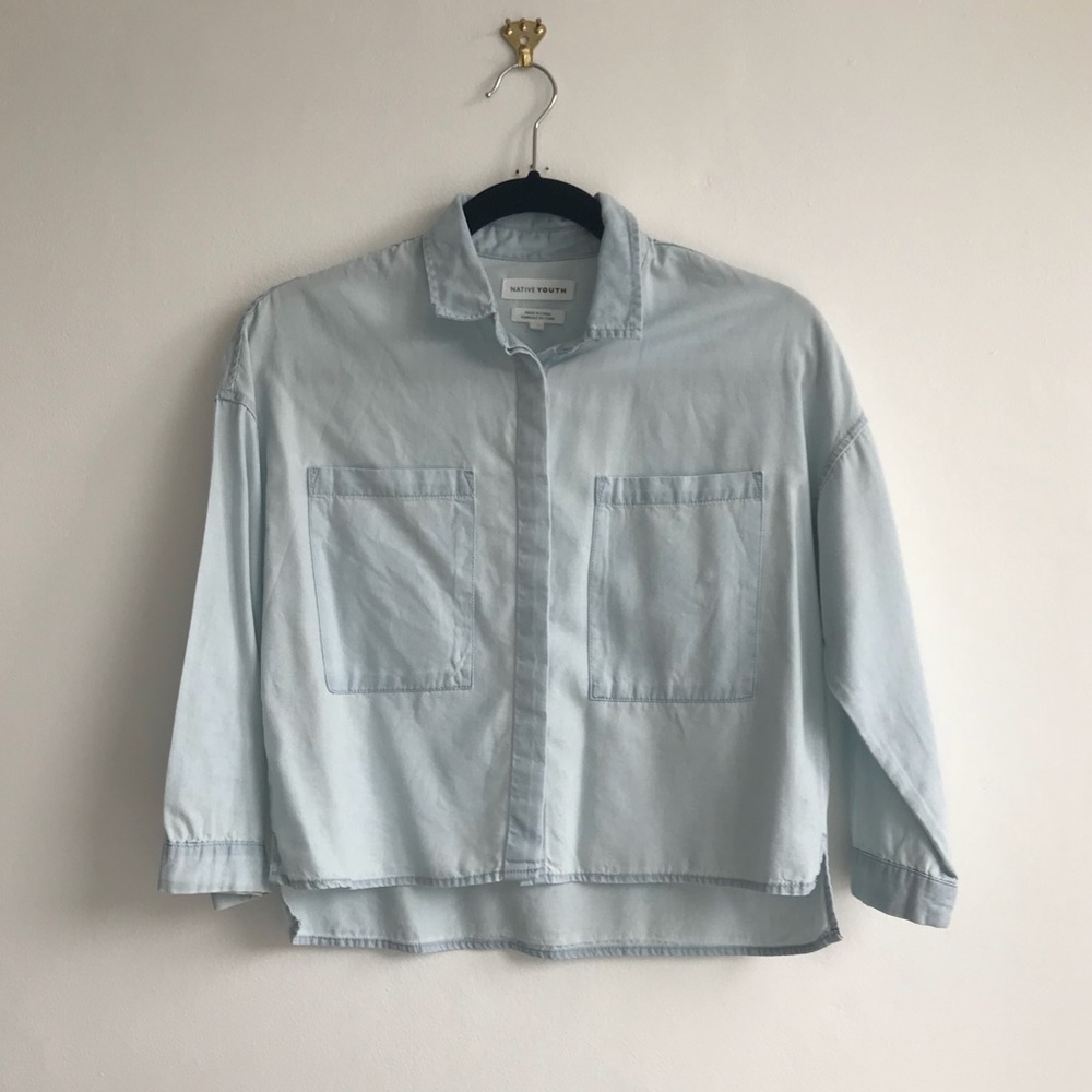 Native Youth chambray button down crop top, XS